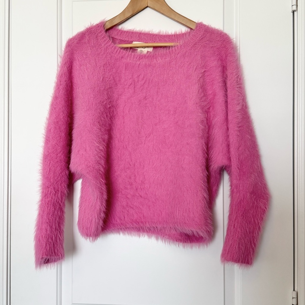 Jessica Simpson pink sweater, fuzzy bubblegum , medium
